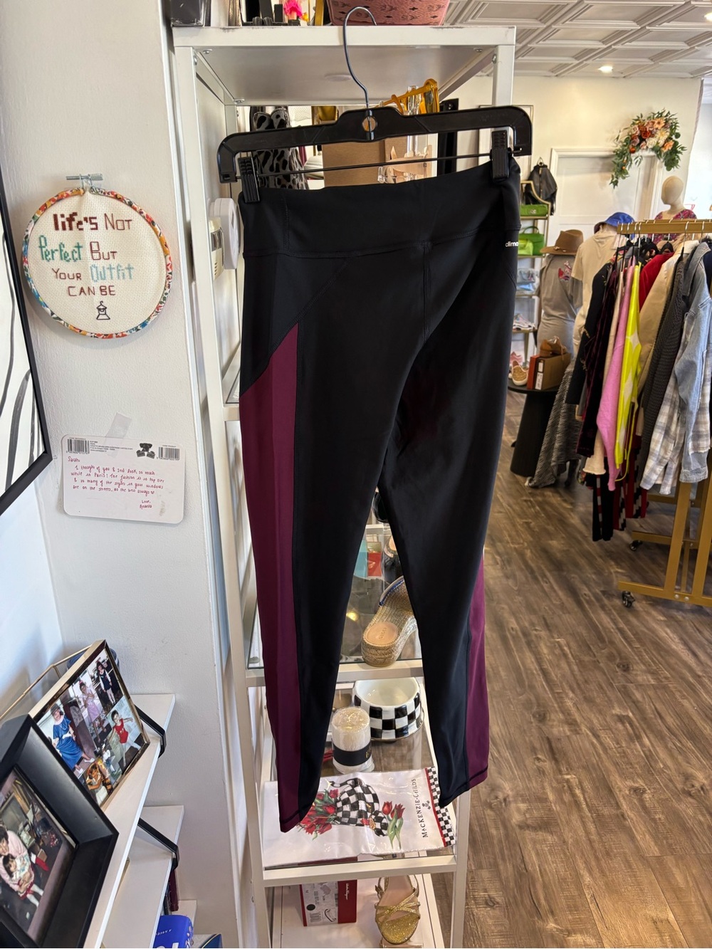 adidas Black Leggings with uBurgundy Side Panels NWT - Picture 2 of 4